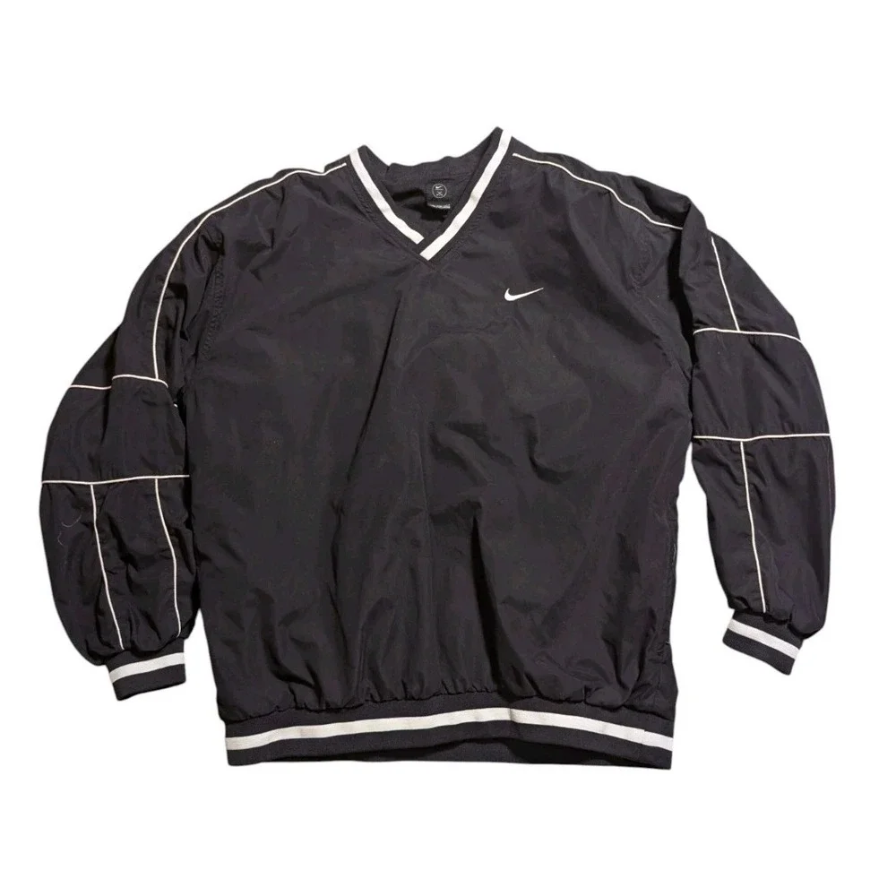 Vintage NIKE Windbreaker Pullover Men's XXL Black Nylon Pockets Lightweight Logo